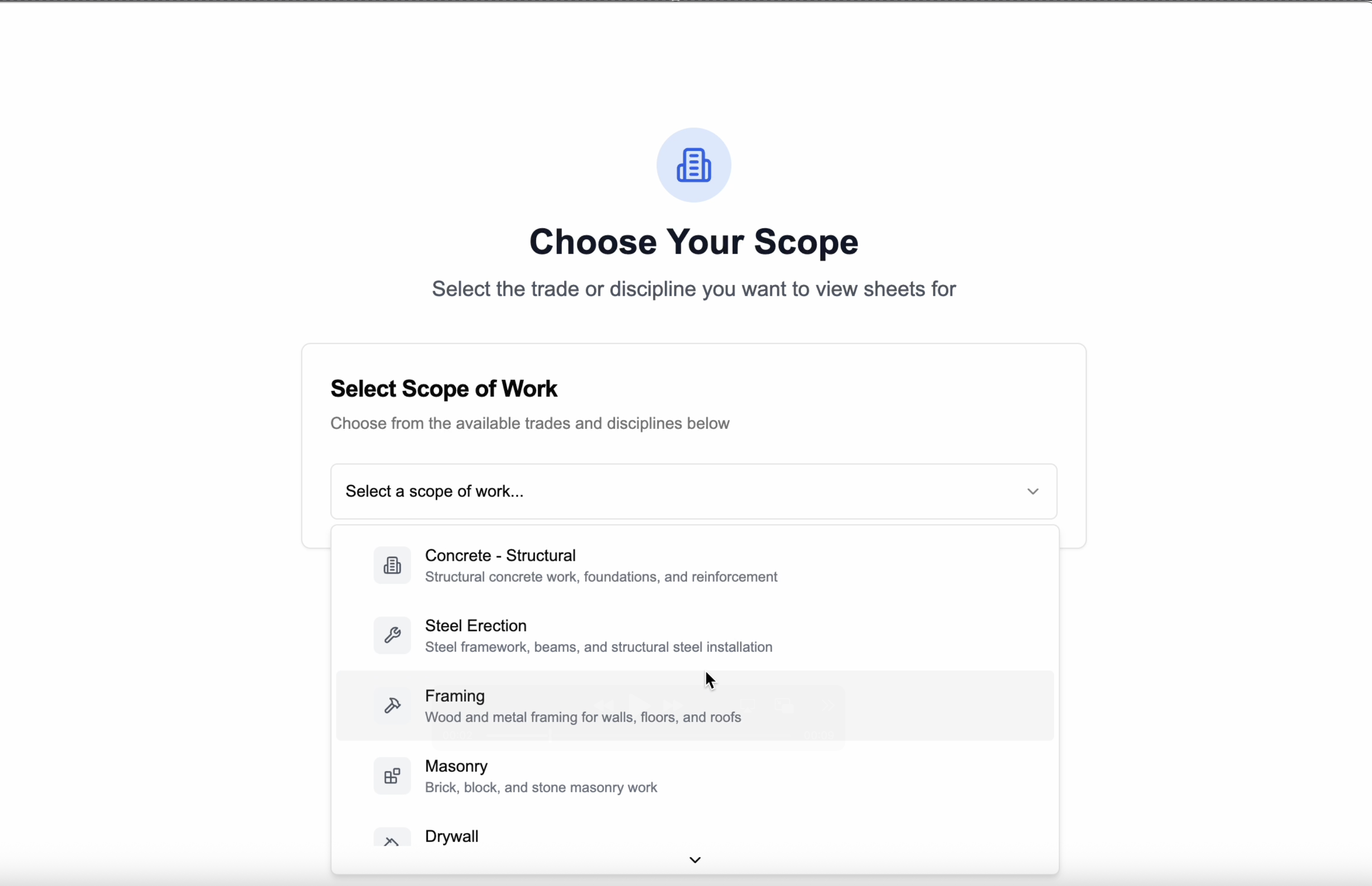 Choose scope of work